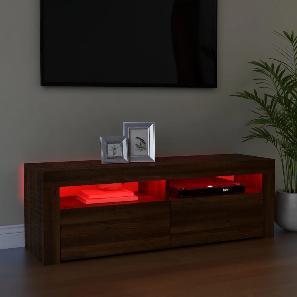 Meuble TV avec lumières LED chêne marron 120x35x40 cm Meubles TV vidaXL   