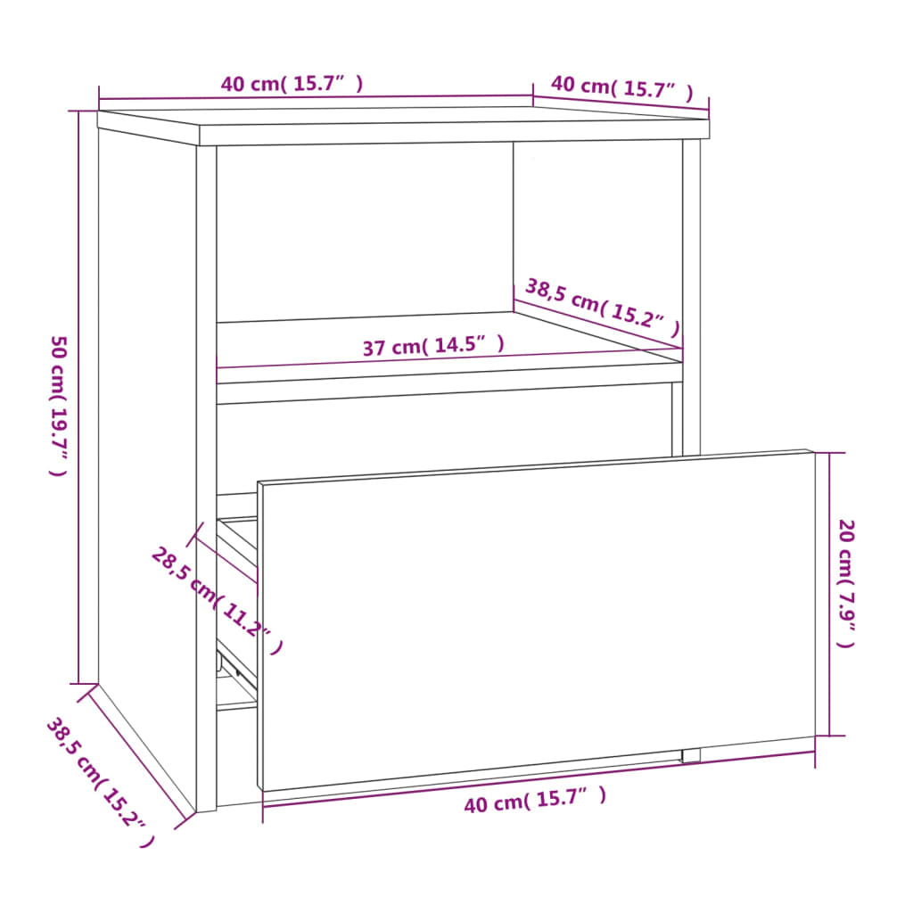 Tables de chevet 2 pcs chêne fumé 40x40x50 cm bois d'ingénierie - XIOS