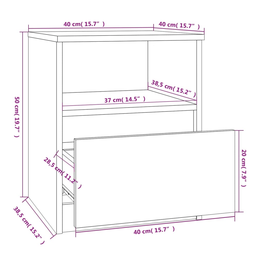 Table de chevet sonoma gris 40x40x50 cm bois d'ingénierie - XIOS