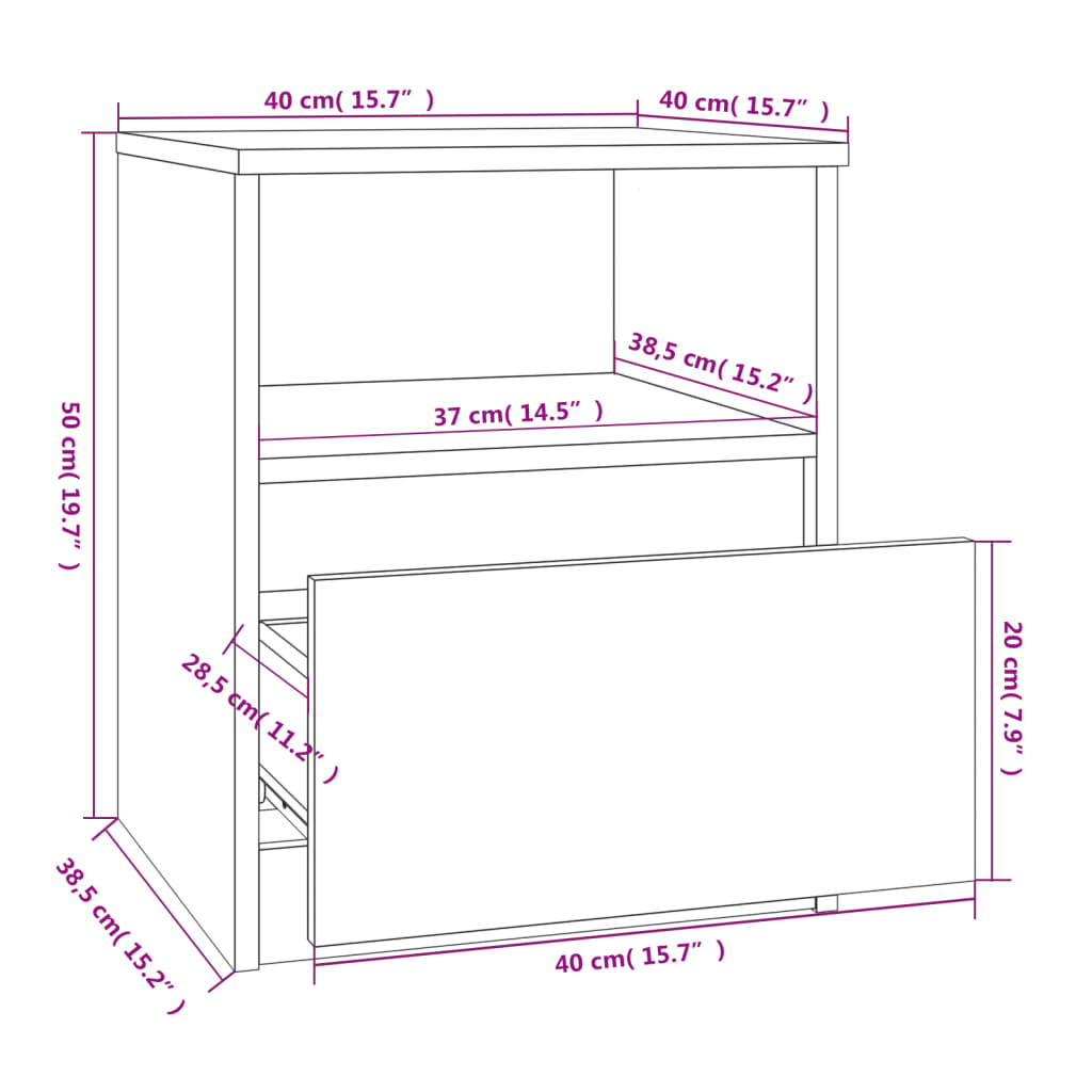 Tables de chevet 2 pcs sonoma gris 40x40x50cm bois d'ingénierie - XIOS