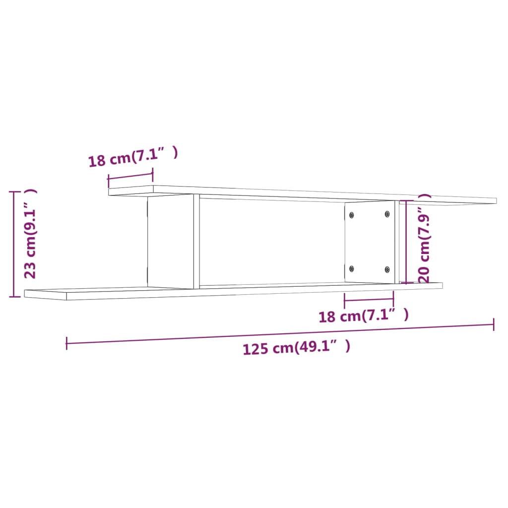 Étagère TV murale Sonoma gris 125x18x23 cm Bois d'ingénierie - XIOS