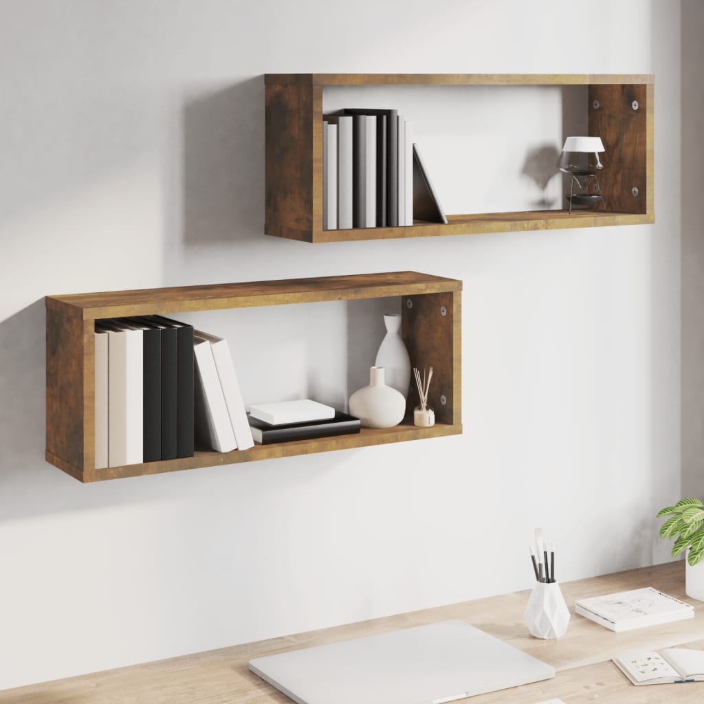 Étagères murales cube 2 pcs Chêne fumé 60x15x23 cm Bois - XIOS
