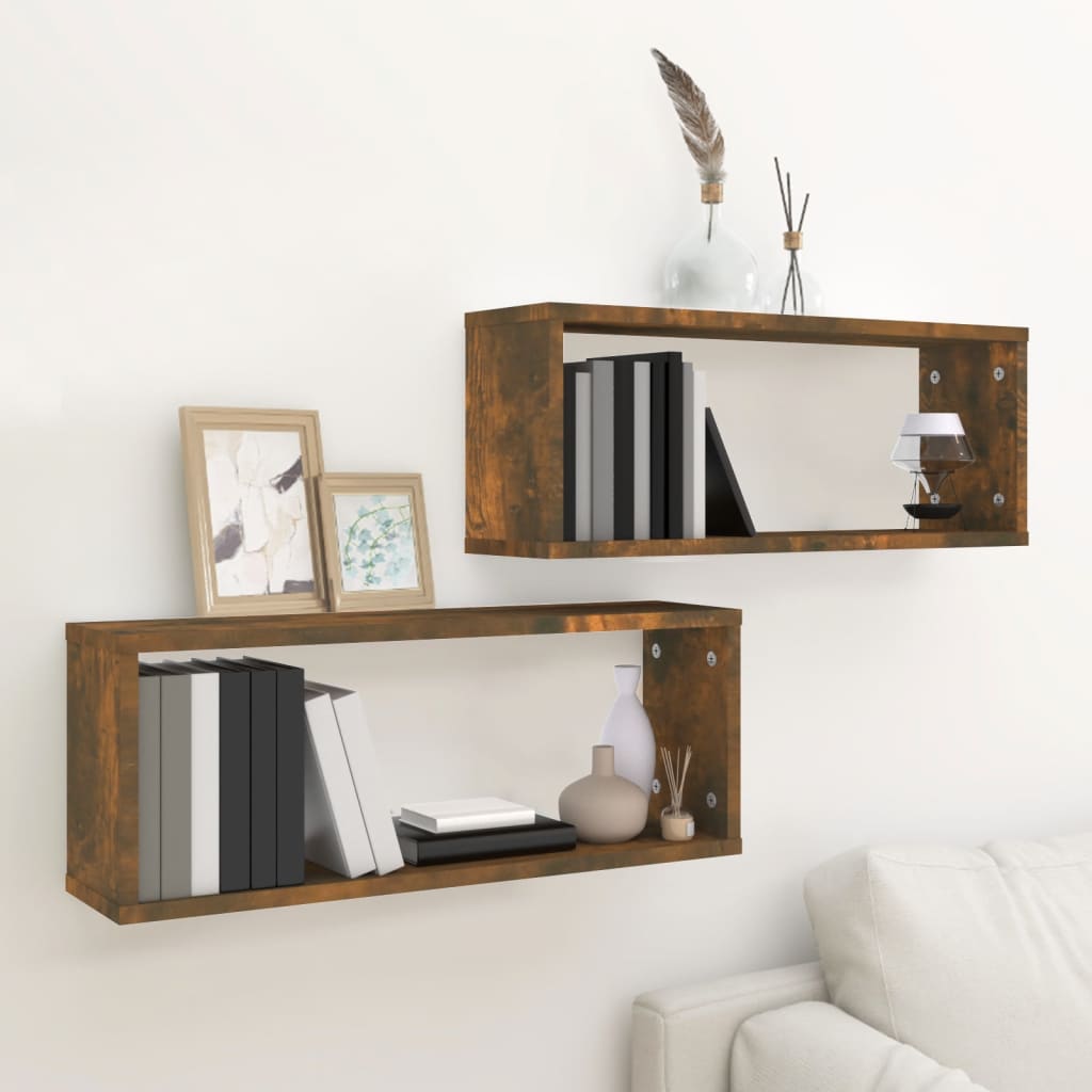 Étagères murales cube 2 pcs Chêne fumé 60x15x23 cm Bois - XIOS