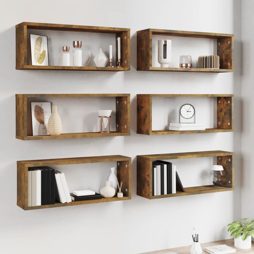 Étagères murales cube 6 pcs Chêne fumé 60x15x23 cm Bois - XIOS