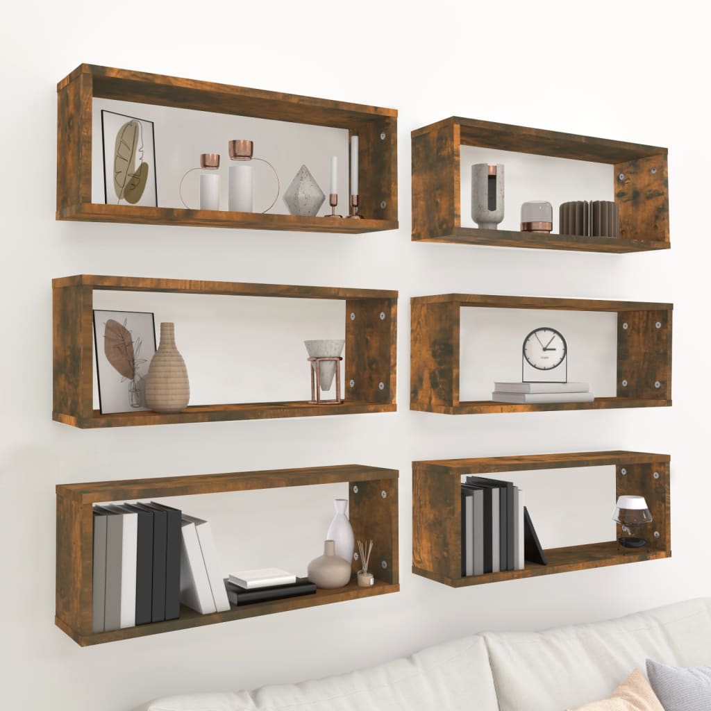 Étagères murales cube 6 pcs Chêne fumé 60x15x23 cm Bois - XIOS