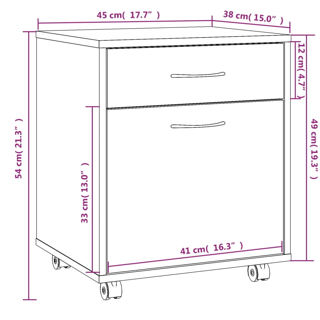 Armoire roulante Chêne fumé 45x38x54 cm Bois d'ingénierie