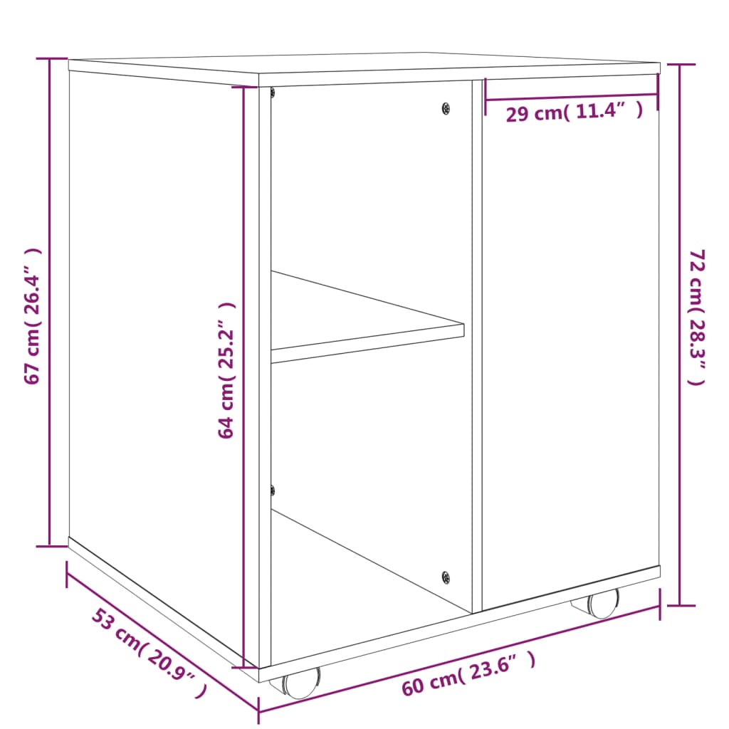 Armoire roulante Chêne fumé 60x53x72 cm Bois d'ingénierie