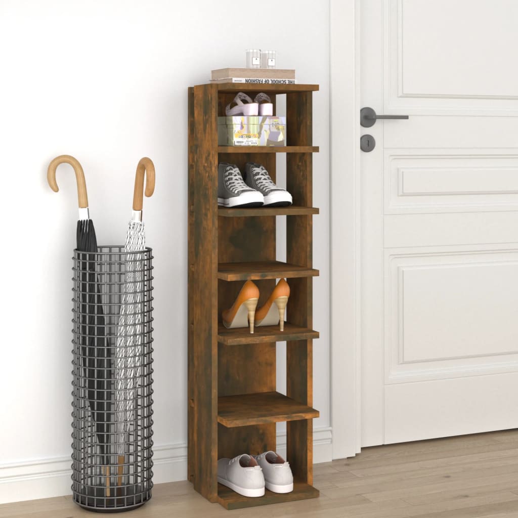 Étagère à chaussures Chêne fumé 27,5x27x102cm Bois d'ingénierie - XIOS