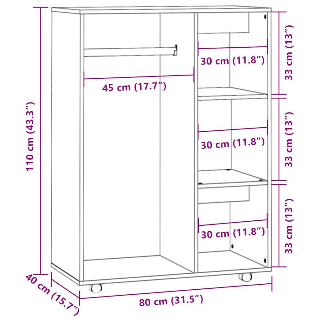 Garde-robe Chêne fumé 80x40x110 cm Bois d'ingénierie - XIOS
