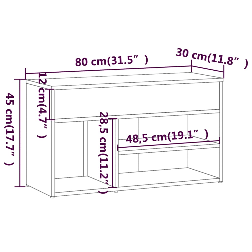 Banc à chaussures Chêne fumé 80x30x45 cm Bois d'ingénierie - XIOS