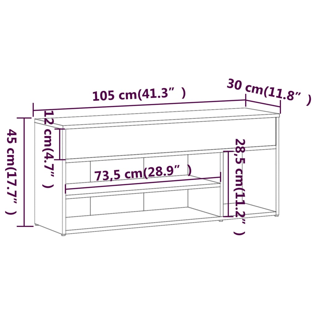 Banc à chaussures Sonoma gris 105x30x45 cm Bois d'ingénierie - XIOS