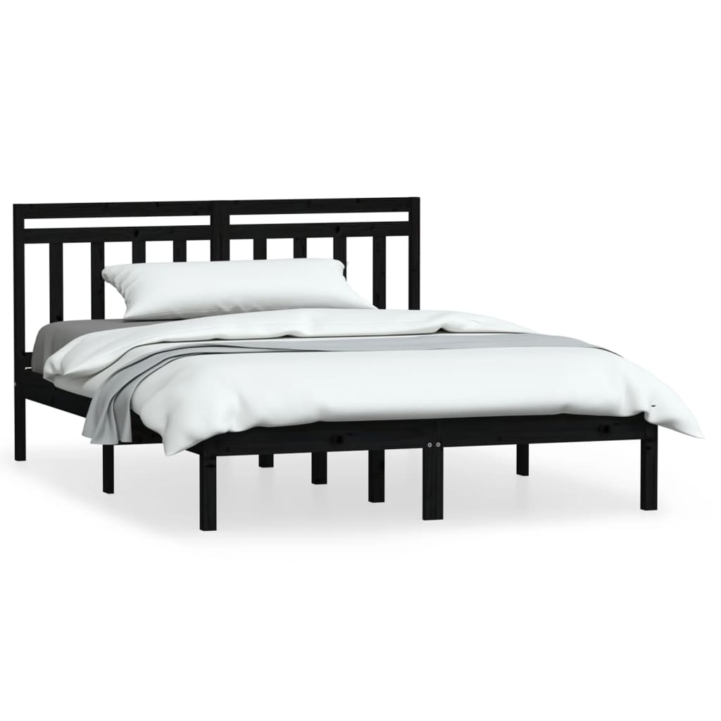 Cadre de lit sans matelas noir bois massif 140x190 cm - XIOS