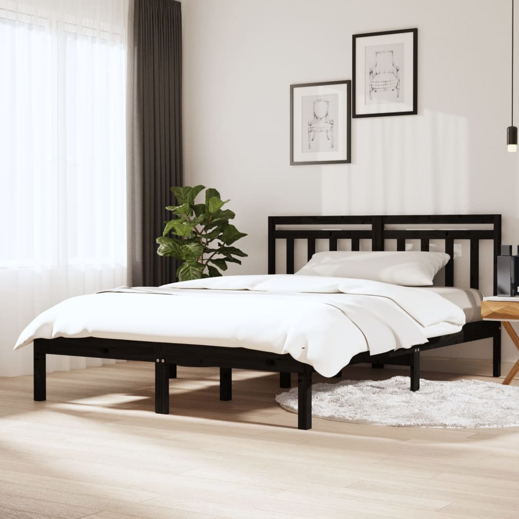Cadre de lit sans matelas noir bois massif 140x190 cm - XIOS