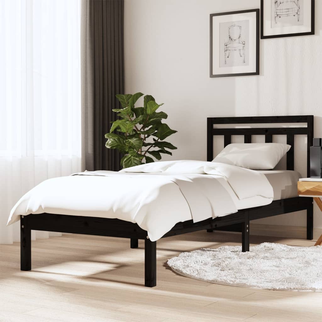Cadre de lit sans matelas noir bois massif 100x200 cm - XIOS