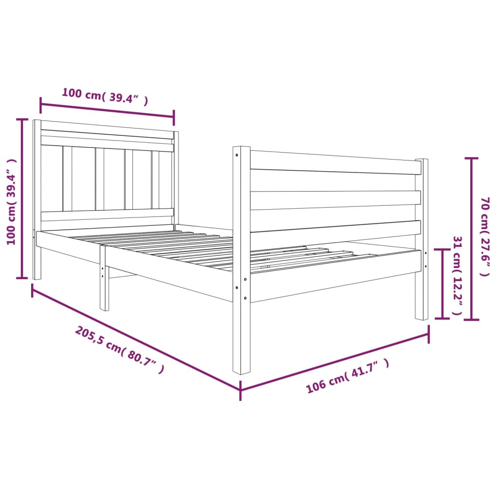 Cadre de lit sans matelas bois massif 100x200 cm - XIOS