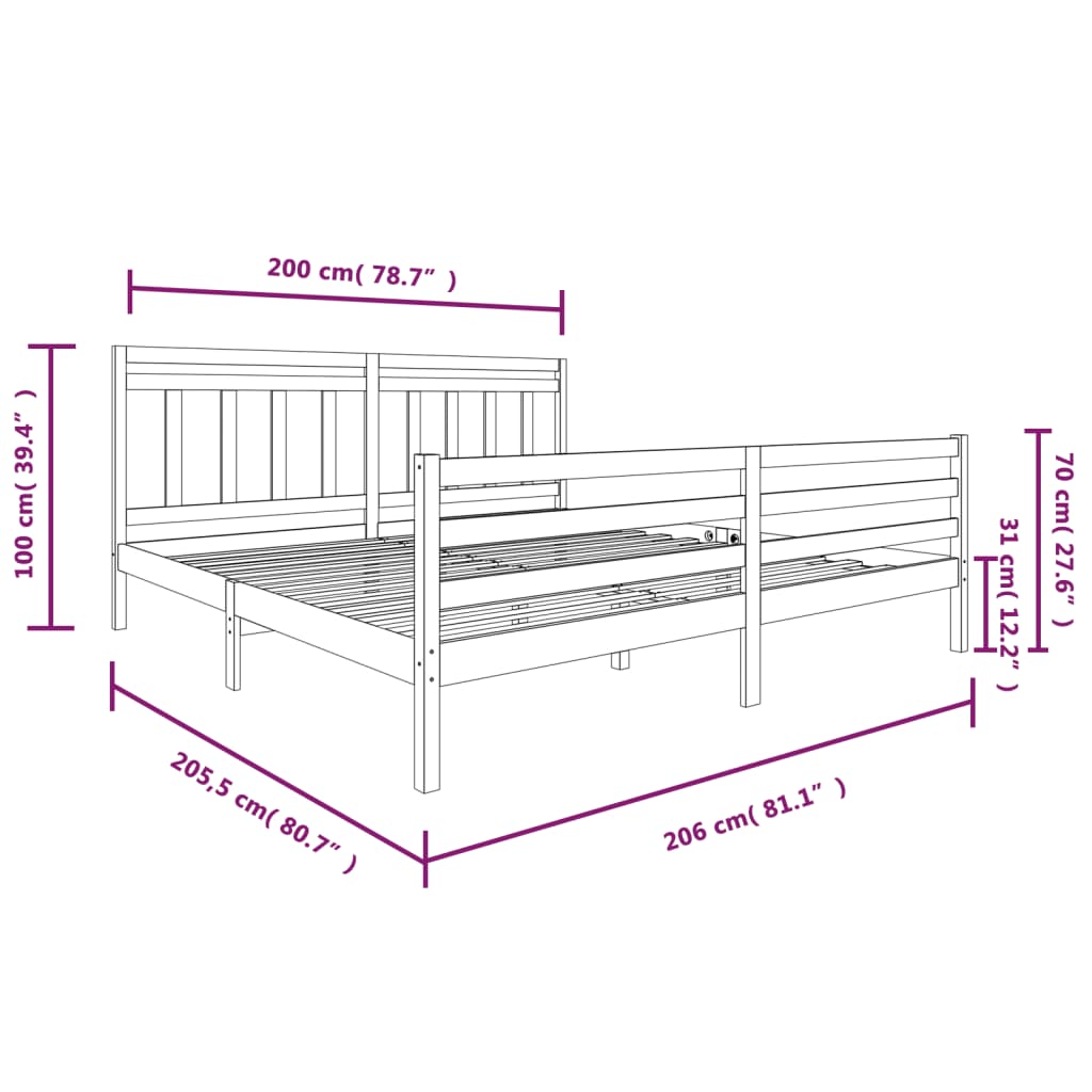 Cadre de lit sans matelas bois massif 200x200 cm - XIOS