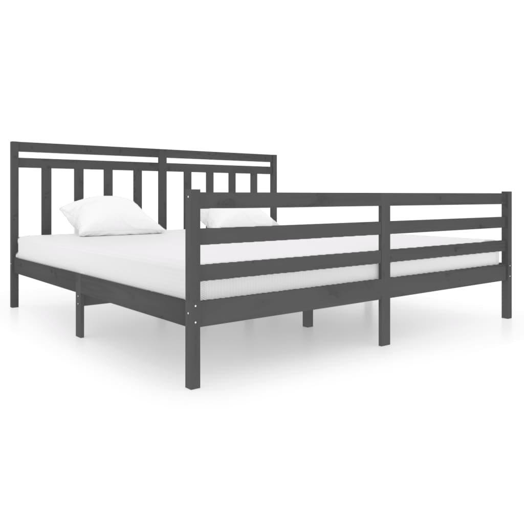 Cadre de lit sans matelas gris bois massif 200x200 cm - XIOS