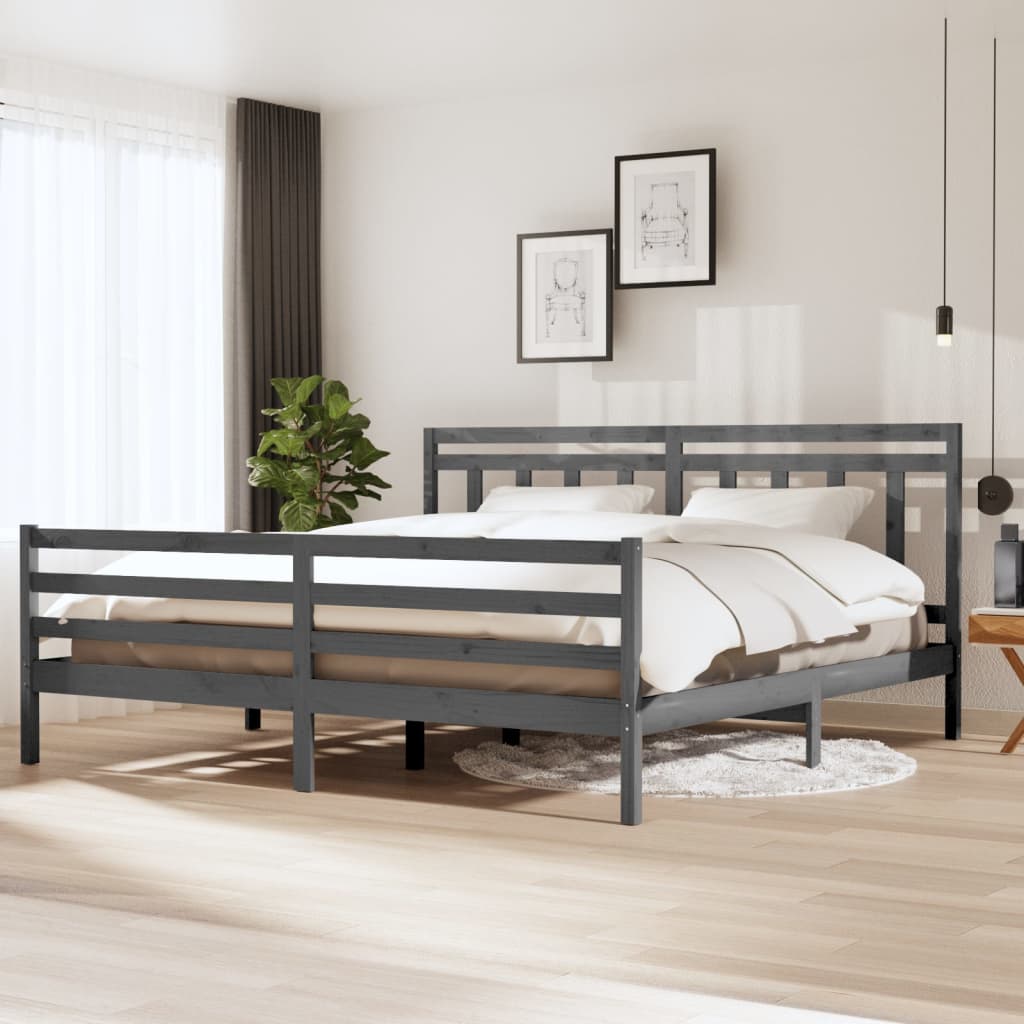Cadre de lit sans matelas gris bois massif 200x200 cm - XIOS