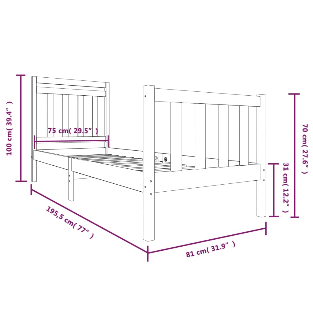 Cadre de lit sans matelas noir bois massif - XIOS