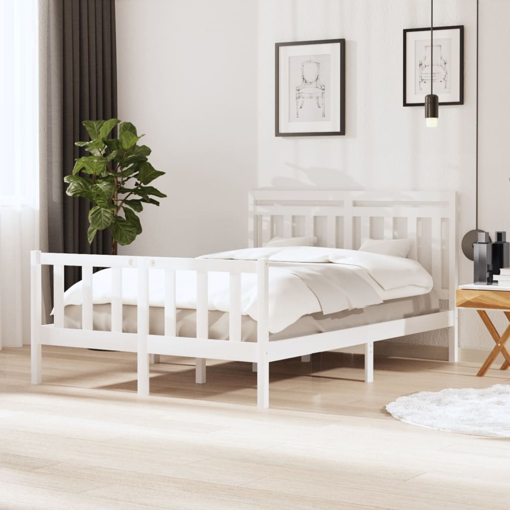 Cadre de lit sans matelas blanc bois massif 140x200 cm - XIOS