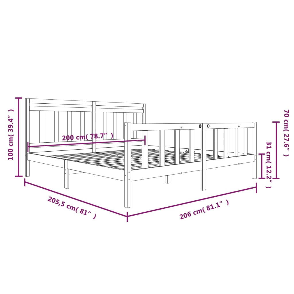 Cadre de lit sans matelas bois massif 200x200 cm - XIOS