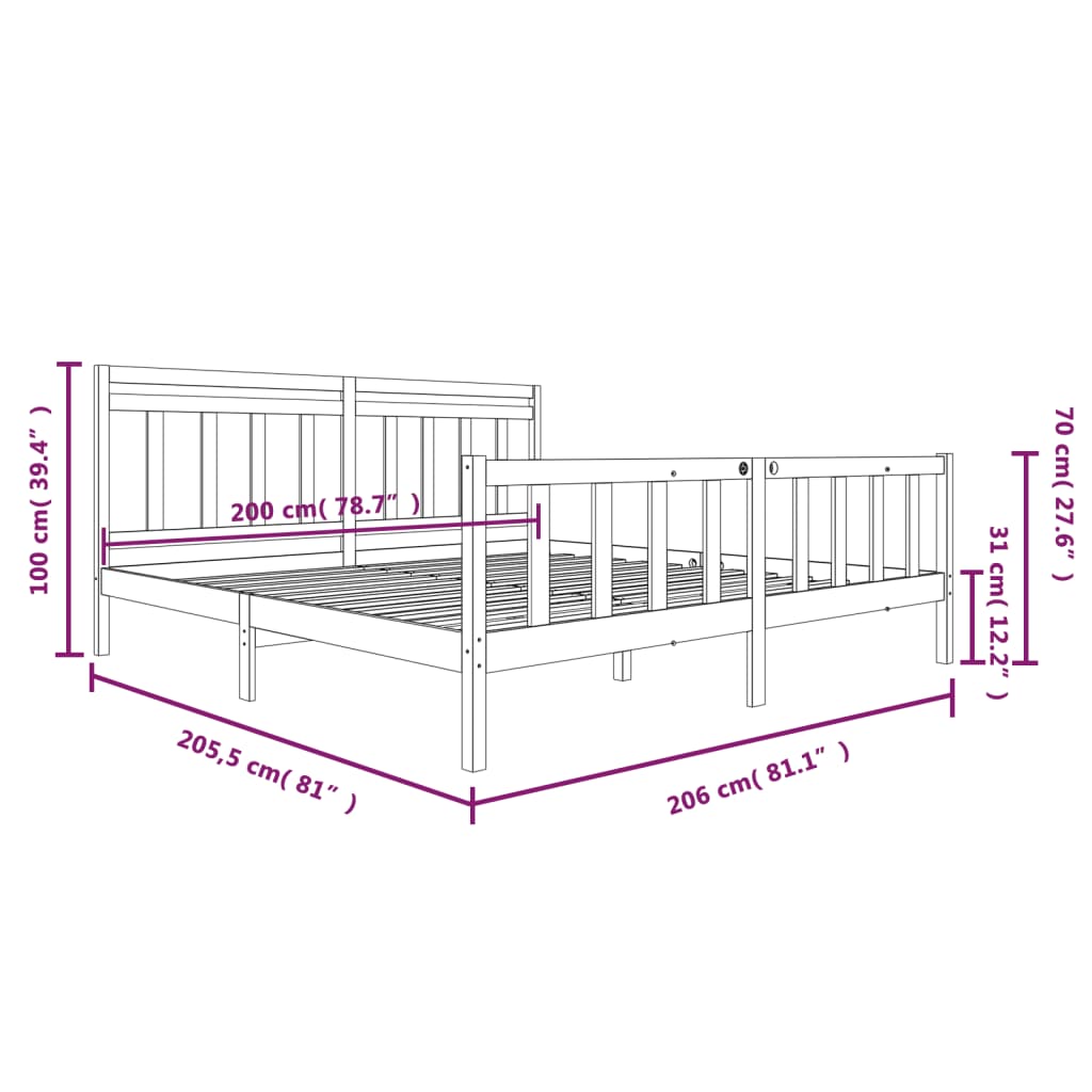 Cadre de lit sans matelas blanc bois massif 200x200 cm - XIOS