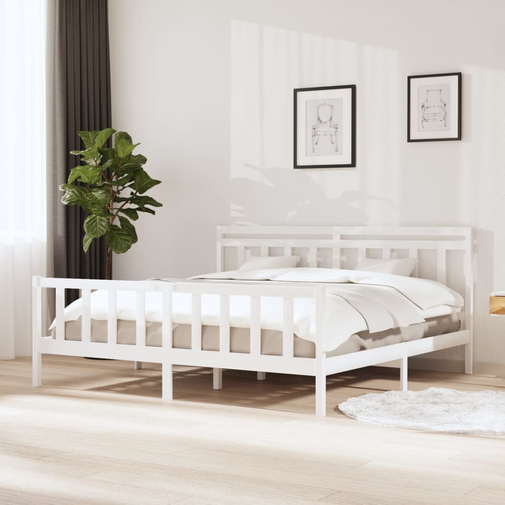 Cadre de lit sans matelas blanc bois massif 200x200 cm - XIOS
