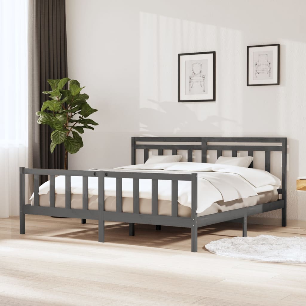 Cadre de lit sans matelas gris bois massif 200x200 cm - XIOS