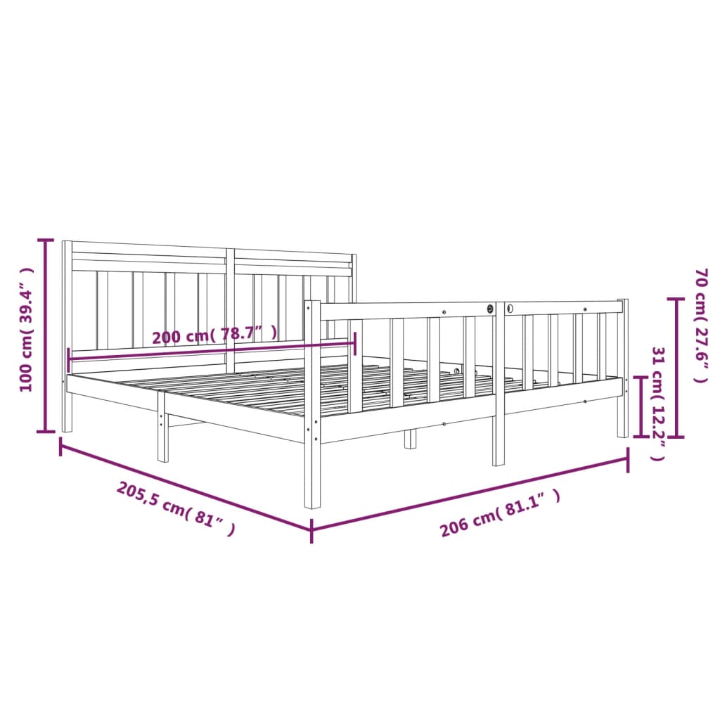 Cadre de lit sans matelas noir bois massif 200x200 cm - XIOS