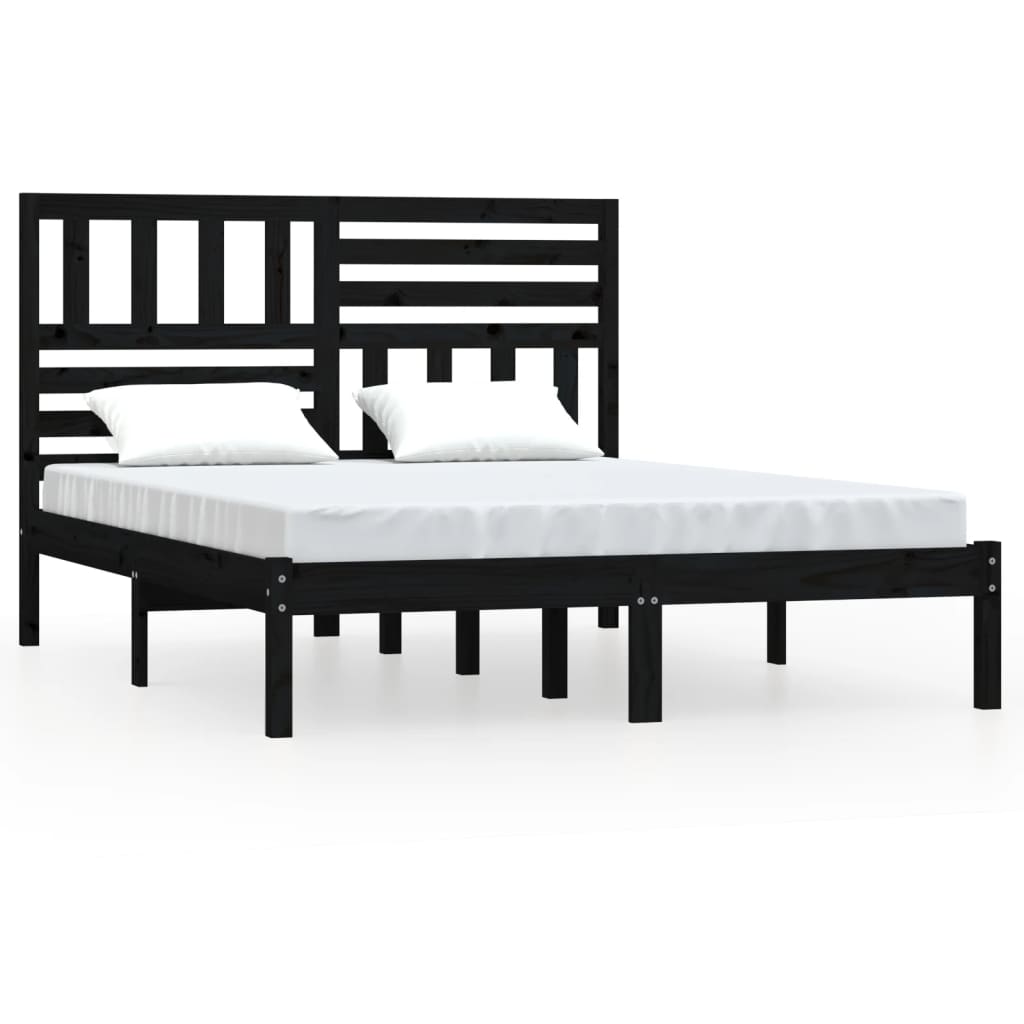 Cadre de lit sans matelas noir bois de pin massif 140x190 cm - XIOS