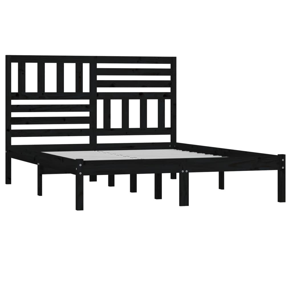 Cadre de lit sans matelas noir bois de pin massif 140x190 cm - XIOS