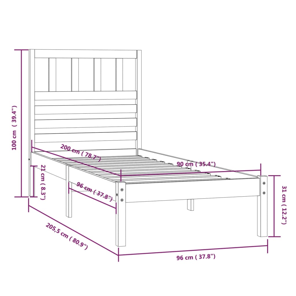 Cadre de lit sans matelas bois de pin massif 90x200 cm - XIOS