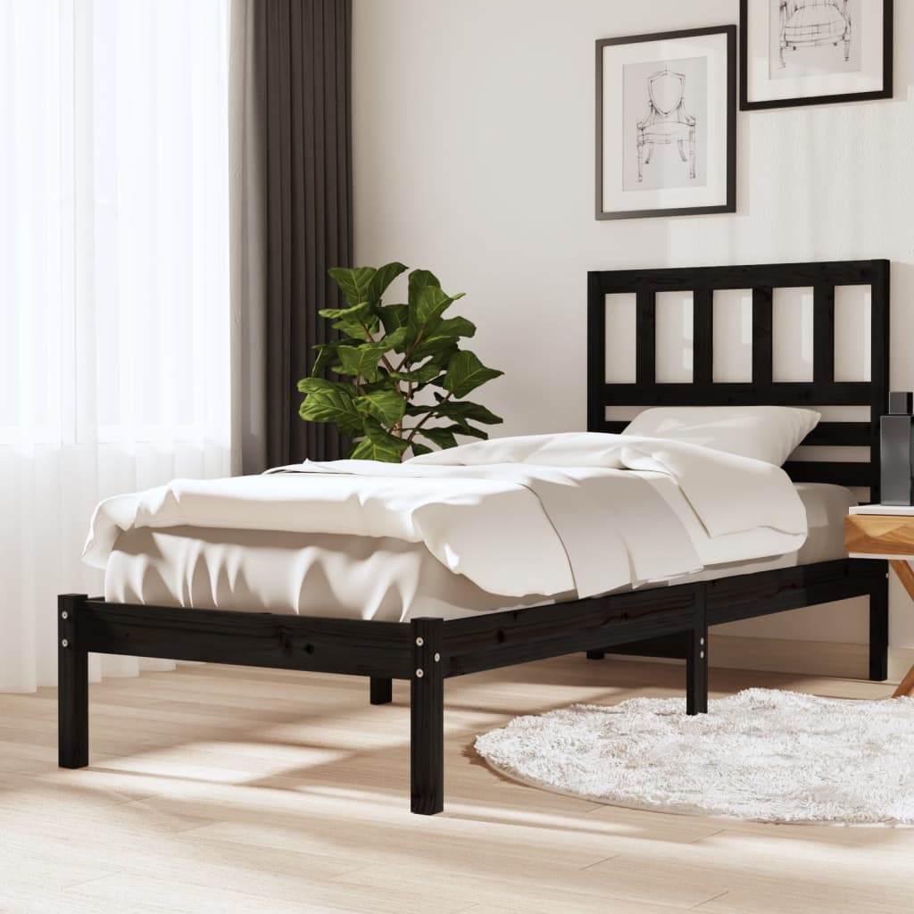 Cadre de lit sans matelas noir bois massif de pin 100x200 cm - XIOS