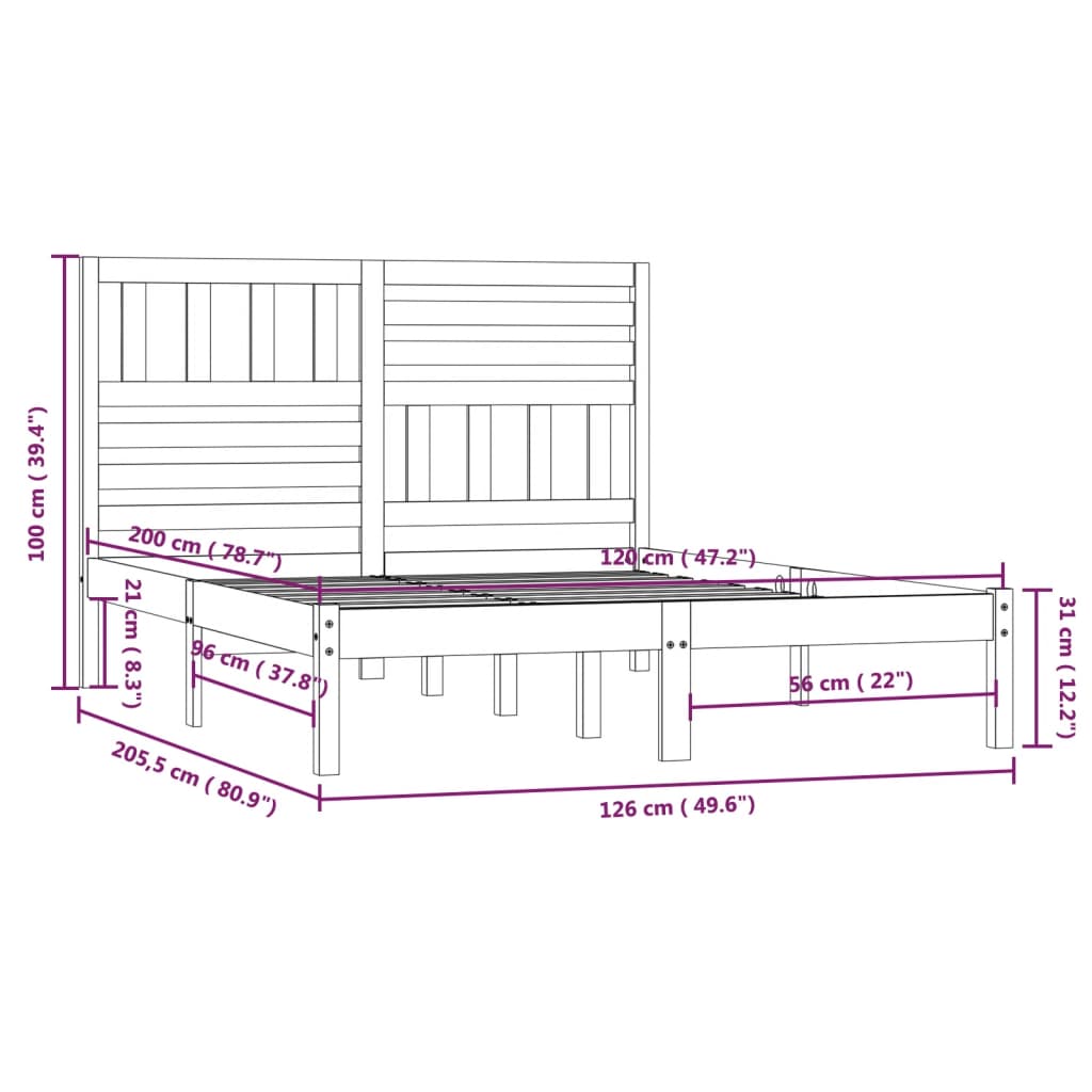 Cadre de lit sans matelas bois de pin massif 120x200 cm - XIOS