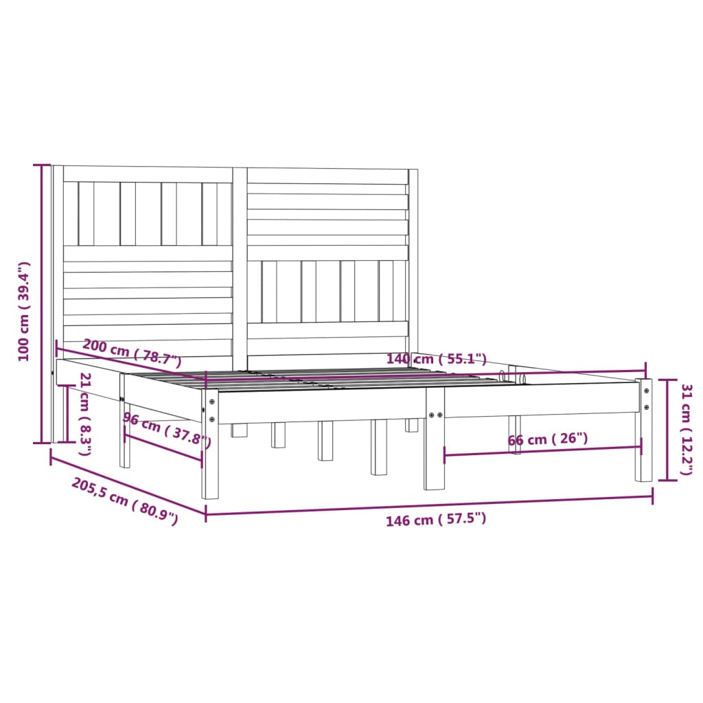 Cadre de lit sans matelas bois massif de pin 140x200 cm - XIOS