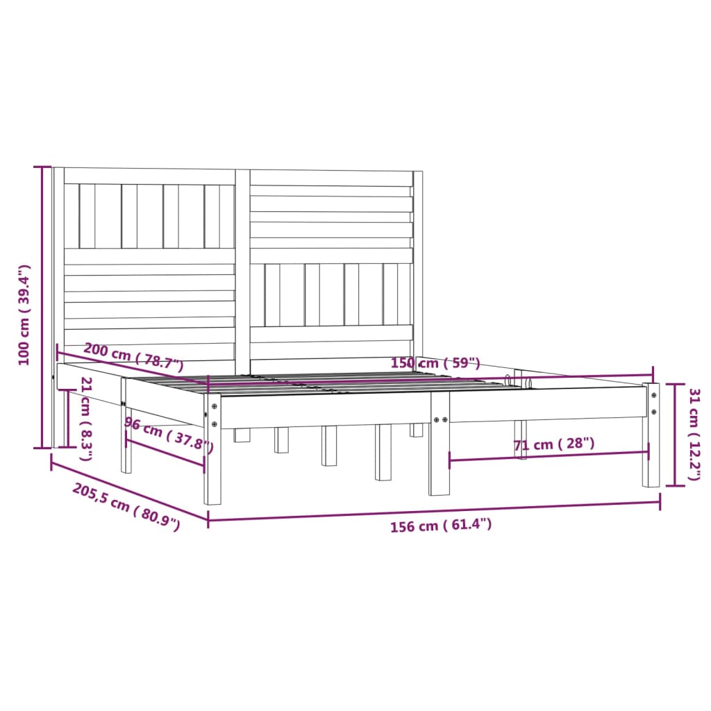 Cadre de lit sans matelas 150x200 cm bois massif de pin - XIOS