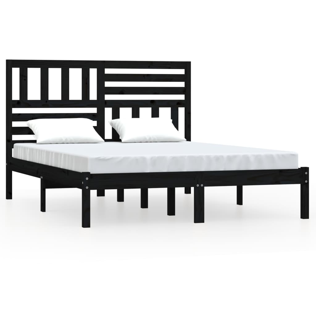 Cadre de lit sans matelas noir 150x200 cm bois de pin massif - XIOS