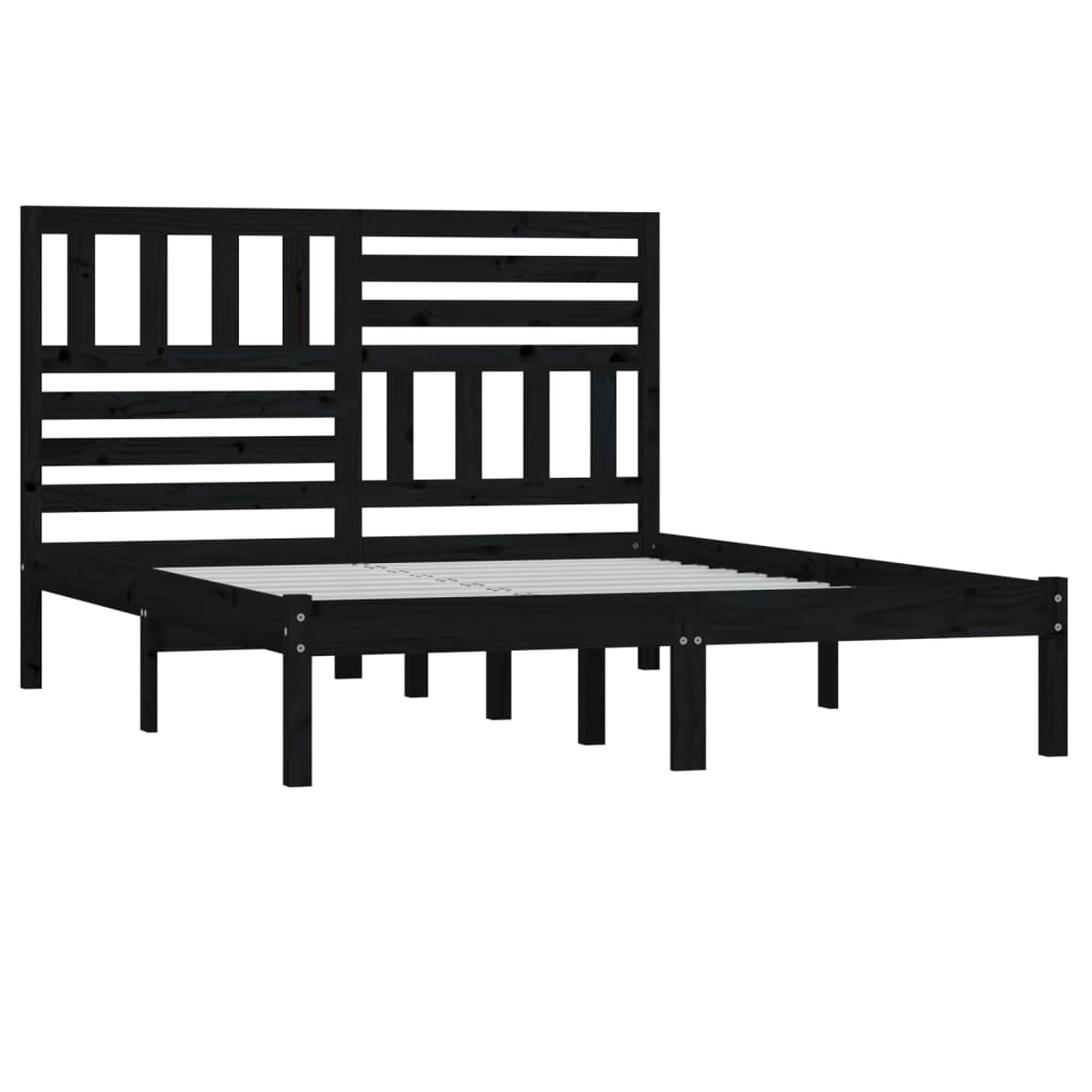 Cadre de lit sans matelas noir 150x200 cm bois de pin massif - XIOS