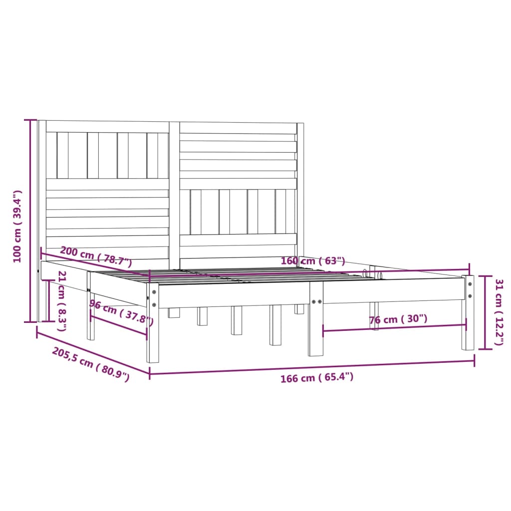 Cadre de lit sans matelas bois massif de pin 160x200 cm - XIOS