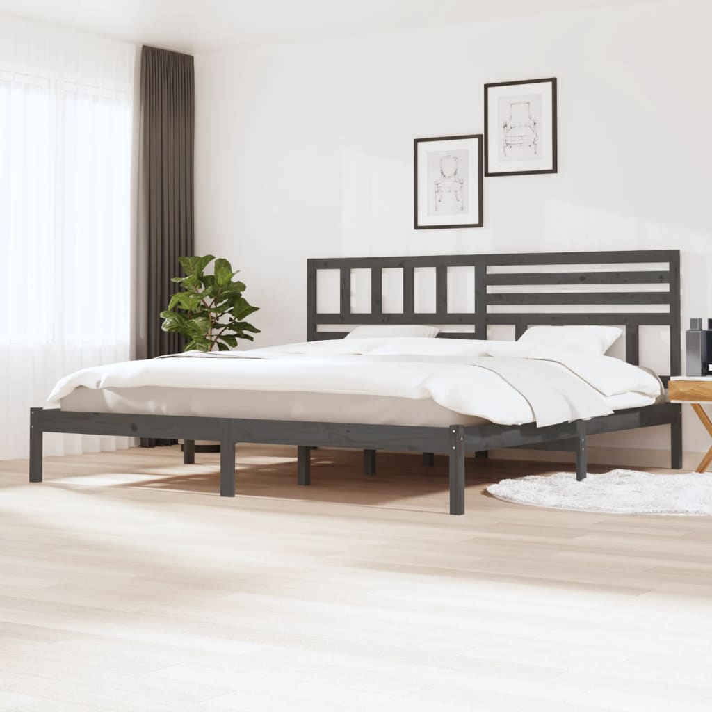 Cadre de lit sans matelas bois massif de pin gris 200x200 cm - XIOS