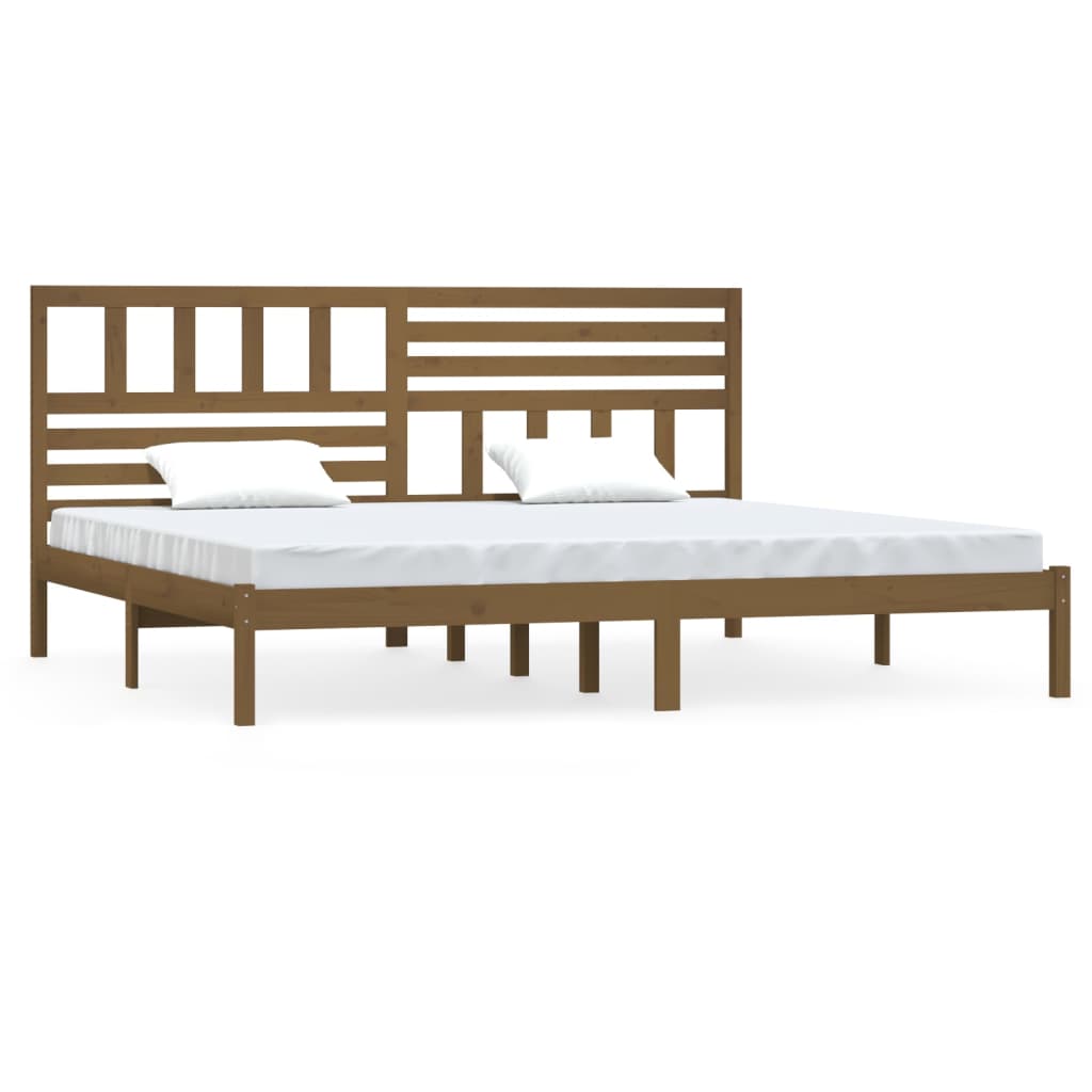 Cadre de lit sans matelas marron miel bois pin massif 200x200cm - XIOS