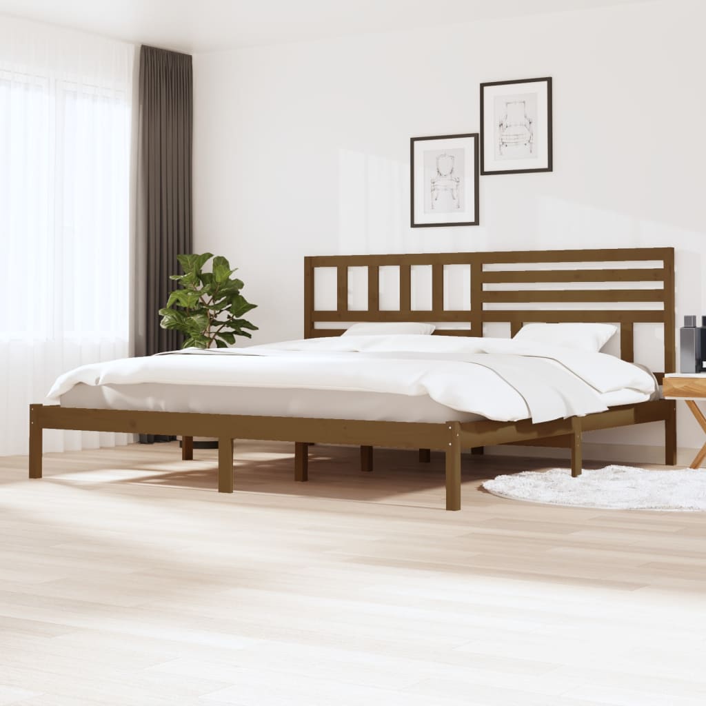 Cadre de lit sans matelas marron miel bois pin massif 200x200cm - XIOS