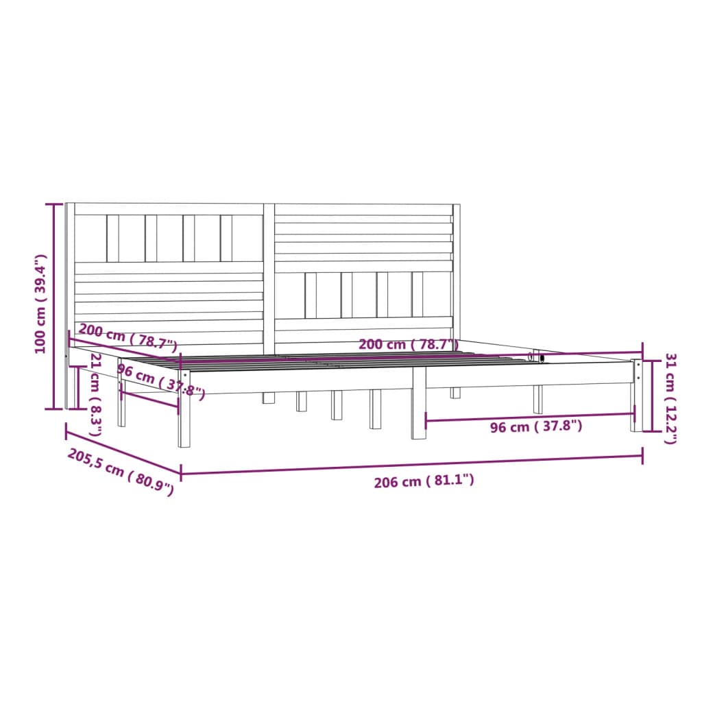 Cadre de lit sans matelas noir bois massif de pin 200x200 cm - XIOS