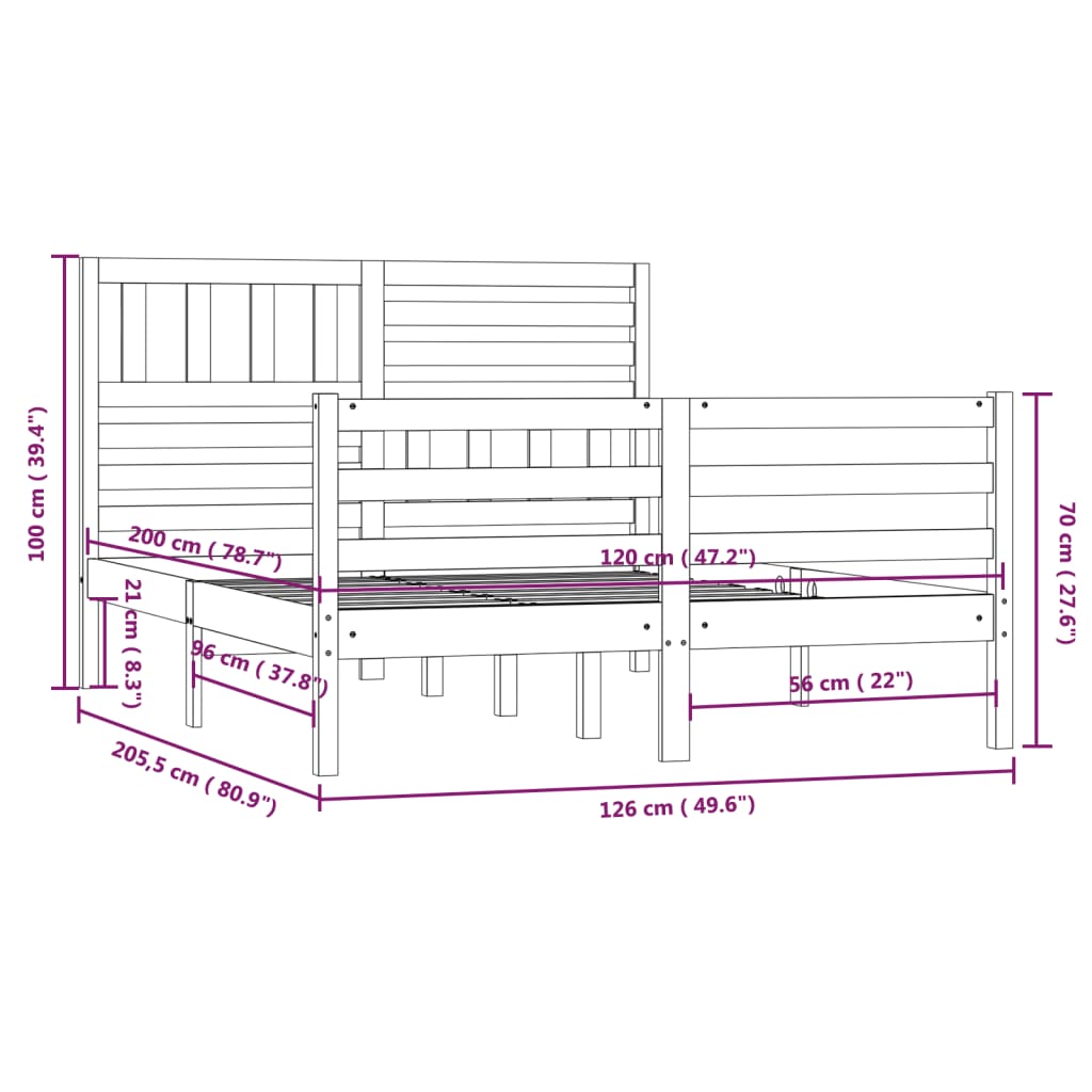 Cadre de lit sans matelas blanc bois massif 120x200 cm - XIOS