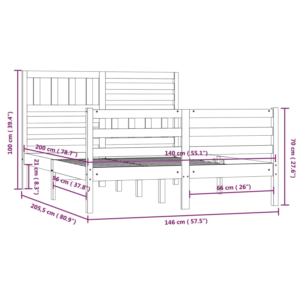 Cadre de lit sans matelas bois massif 140x200 cm - XIOS
