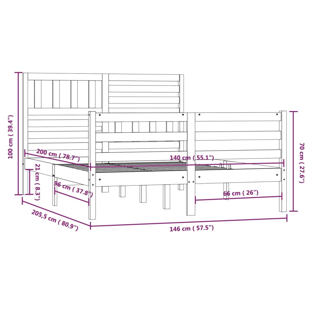 Cadre de lit sans matelas blanc bois massif 140x200 cm - XIOS