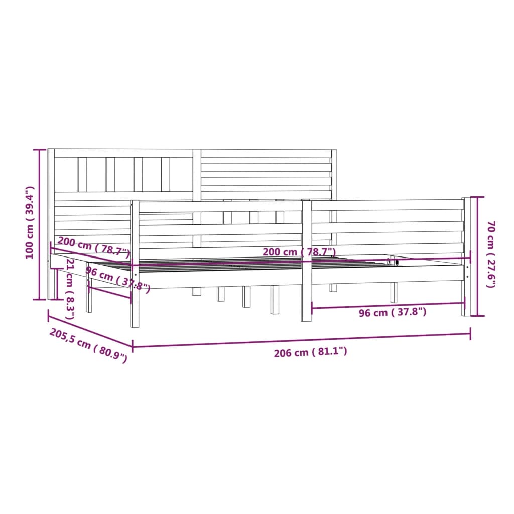 Cadre de lit sans matelas bois massif 200x200 cm - XIOS