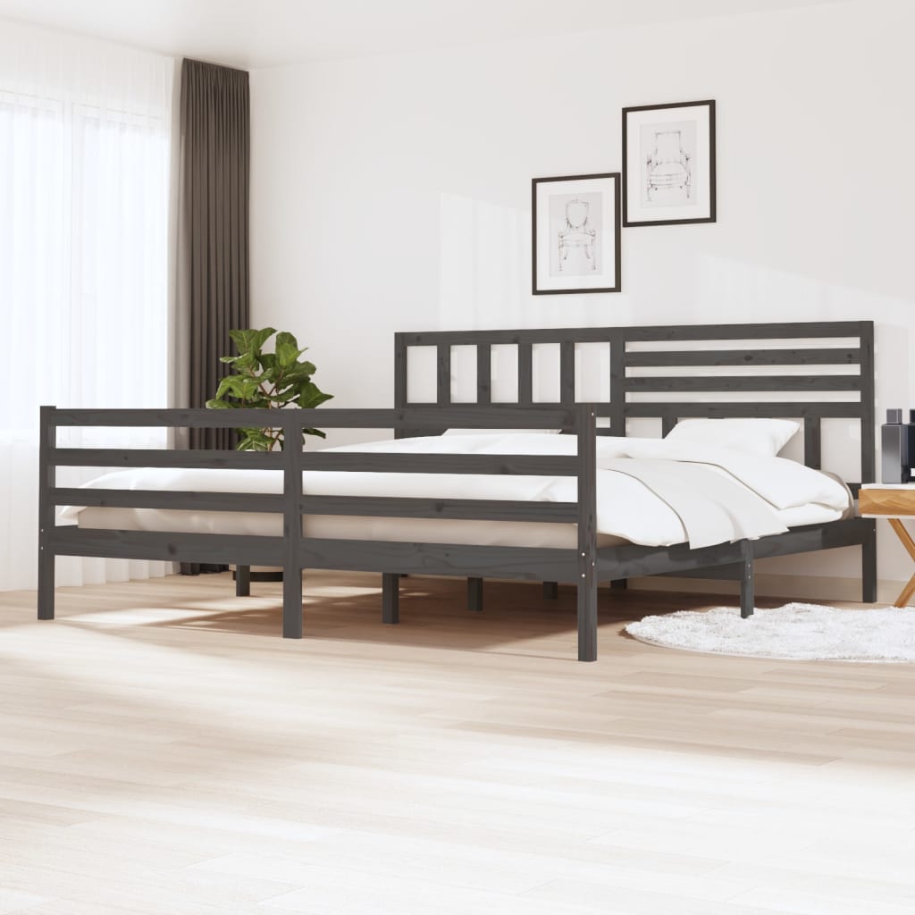 Cadre de lit sans matelas bois massif gris 200x200 cm - XIOS