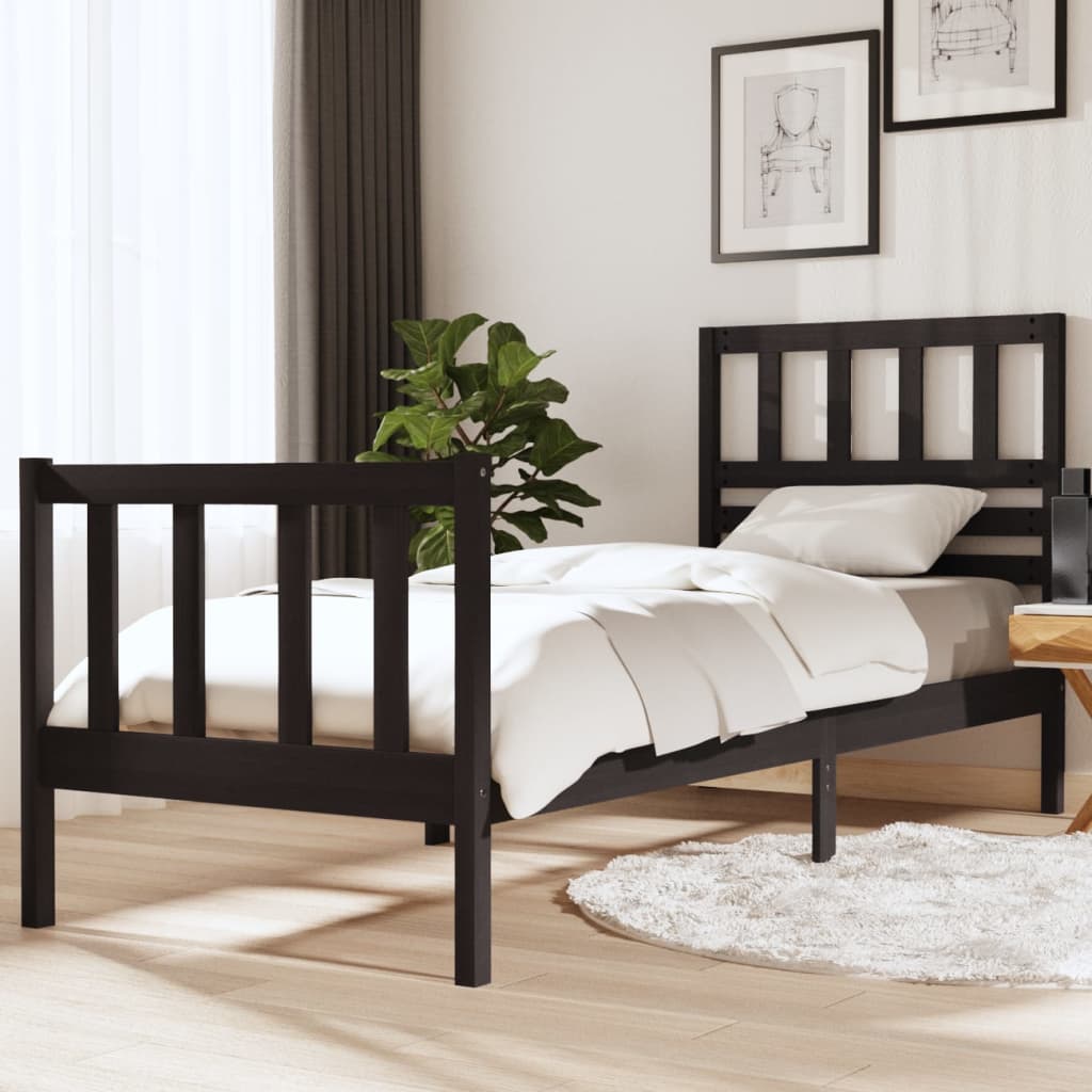 Cadre de lit sans matelas noir bois massif - XIOS