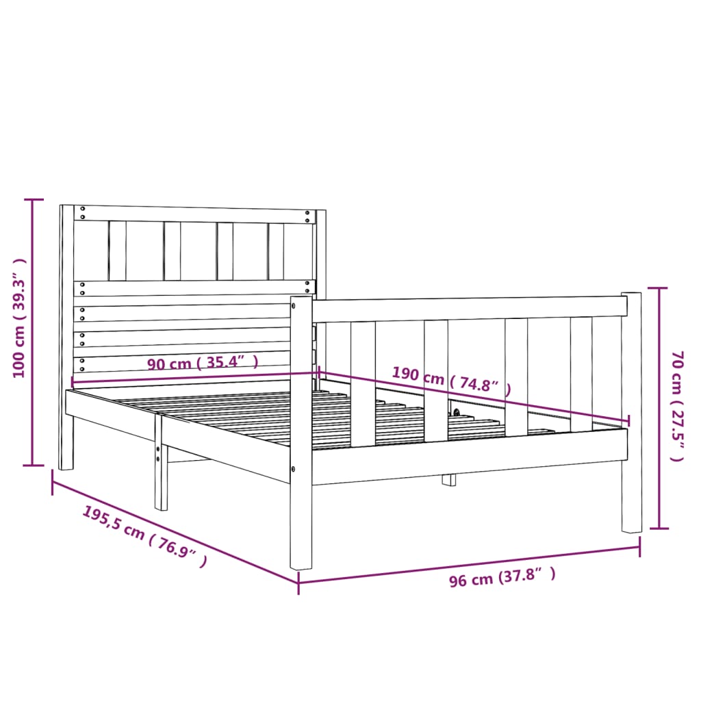 Cadre de lit sans matelas bois massif - XIOS